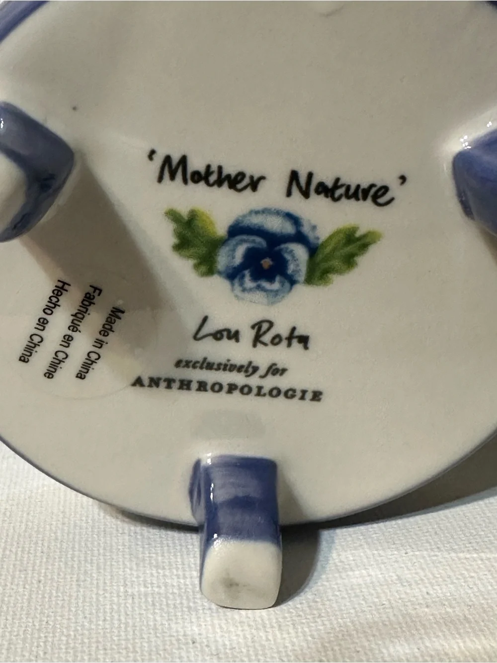 Anthropologie Lou Rota Mother Nature Blue/White Woodpecker Rose Pedestal Vase